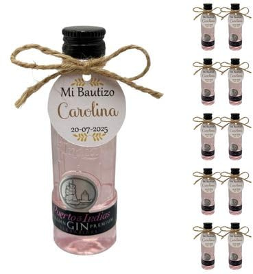 Mini Botellas de Alcohol Personalizadas - Botellitas de Licor para Detalles de Bautizos, Comuniones y Bodas - Regalos Originales para Invitados (Miniatura Ginebra Puerto de Indias 50ml)