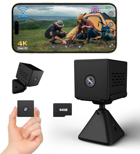 Spy Camera, 4K Ultra HD Mini Camera with 64GB TF Card, WiFi/No WiFi Security Camera for Home, 2000mAh Large Battery, Clear Night Vision&AI Motion Detection, Spy Hidden Camera for Indoor/Outdoor Use
