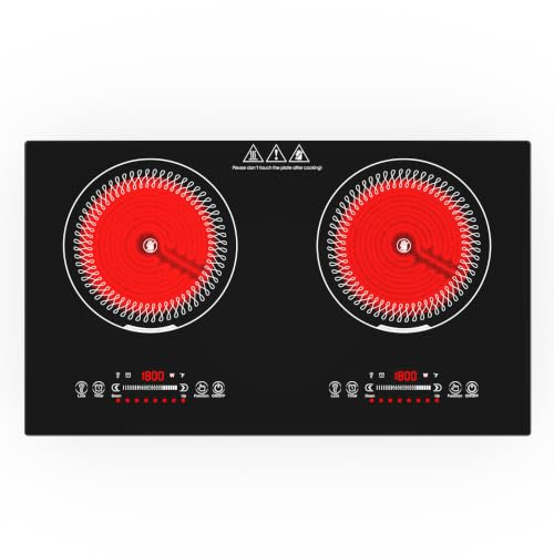 GIHETKUT Electric Hob,220V 3600W 2 burner ceramic hob with LED touch Control,9 Power Levels, Kids Lock & 4H Timer,Overheat Protection stove, double hob electric