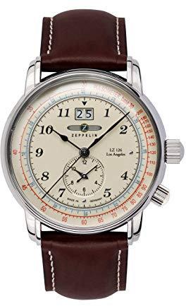 Zeppelin los Angeles dual time Herren Uhr analog Schweizer Quarzwerk mit Leder Armband 8644-5