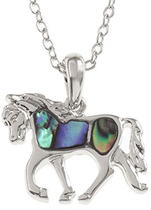 Kiara Schmuck Pferd Anhänger Halskette mit natürlichen grünlichen blau intarsiert Paua Abalone Shell auf 45,7 cm Trace Kette. Rhodiniert, Anlauf Geschützt.