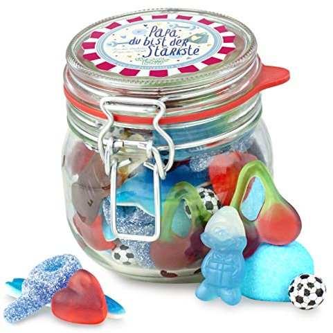 Papas kleiner Stolz – kleines Geschenk-Glas mit tollem Süßigkeiten-Mix, für den besten Papa zum Vater-Tag