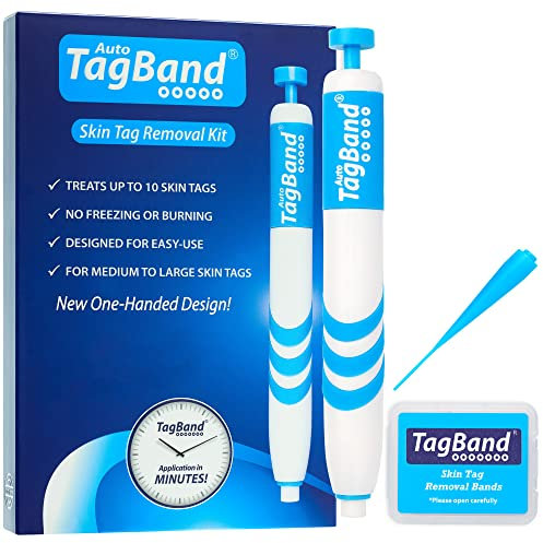 Auto Tagband Skin Tag Removal Kit, Fast Effective & Safe Remover Small/Medium Skintags (2mm-4mm) on Face Hard Reach Areas, Onehand Application Home Minutes, Includes Pen + 10 Bands