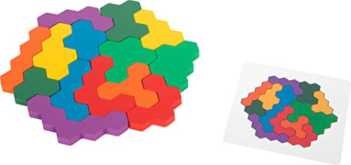 small foot Lernspiel Holzpuzzle Hexagon, Formenpuzzle aus Holz, Förderung der Farb- und Formerkennung, ab 3 Jahre, 11729