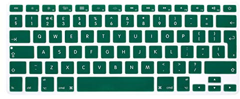 MMDW EU/UK Housse de clavier en silicone pour MacBook Pro 13, 15 (avec ou sans écran Retina, version 2015 ou plus ancienne) pour MacBook Old Air 13, vert foncé