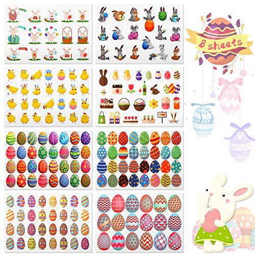 LIHAO 8 Blatt Ostereier Aufkleber Oster Sticker Küken Osterhasen Blumen Schmetterling Selbstklebend Osterdeko für Kinder Jungen und Mädchen zum Ostern Deko Basteln Karten Geschenk