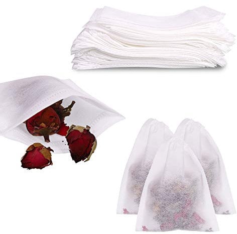 Fingertoys 60 Pack Muslin Drawstring Bags, Reusable Cotton Small Mesh Bags, Tea Filter Bags for Cooking, Soaking Medicinal Liquor, Tea Coffee Filter, Spices Storage, Weeding Party Favor(10x12cm)
