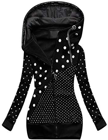 Fannyfuny Damen Leicht Drucken Parka Outdoorjacke mit Einstellbarer Kordelzug Mäntel Kapuze Übergangsjacke Mode Patchwork Kapuzenjacke Herbst Winter Kapuzenpullover Lässig Outwear Große Größen