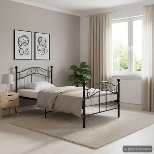 vidaXL Bett mit Lattenrost Metallbett Einzelbett Bettgestell Schlafzimmerbett Bettrahmen Ehebett Schlafzimmermöbel Schwarz Metall 90x200cm