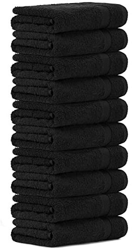 Luckytowel 10er Set Handtücher 50x100 cm 100% Baumwolle, 600g/m² Oeko-Tex Handtuch-Set 10er Pack Schwarz