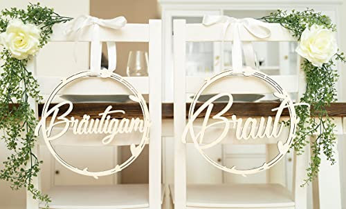 Hochzeitideal - 2 Stuhlschilder Hochzeit Braut und Bräutigam in Schwarz- Holzschild - schöne Hochzeitsdeko - Schriftzug aus Holz - Holzdeko für Stühle - Deko Hochzeit