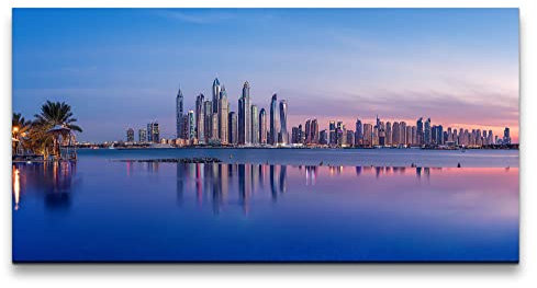 Paul Sinus Leinwandbild 120x60cm Panorama Dubai Wolkenkratzer Meer Skyline Abendröte