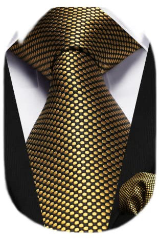 HISDERN Herren Krawatten Gold Klassische Taschentuch Formelle Elegant Gepunktete Krawatte & Einstecktuch Set Hochzeit Festival