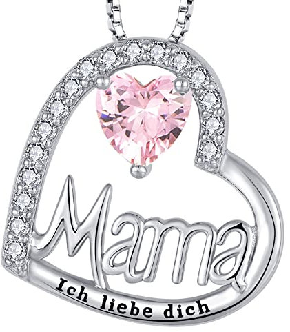 YL Collana Mamma in Argento 925 con Incisione Ich liebe dich taglio Ottobre Pietre Portafortuna Tormalina Rosa Collana con Ciondolo Mamma per Donna