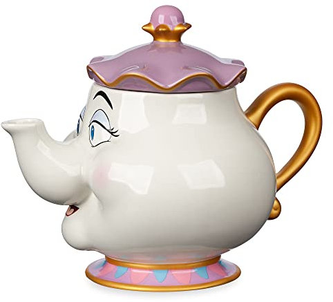 Disney Store Official Beauty and The Beast Mrs Potts Large Ceramic Teapot, Kids Stoneware Kettle with Painted Details and Golden Foil Accents - 945ml