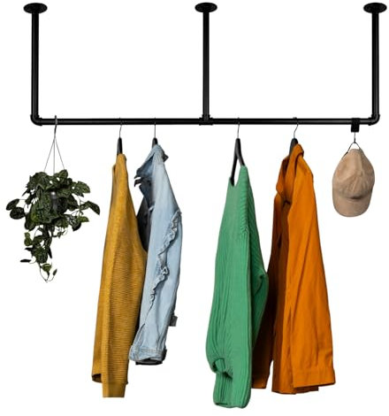 RSR Hangers Kleiderstange Industrial Schwarz für Decke Deckenmontage Breite 120 cm x Höhe 50 cm Garderobe Flur Deckengarderobe Schwarz