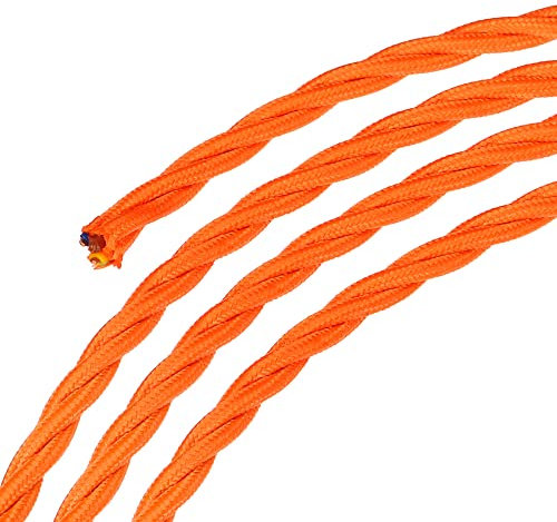 sourcing map Twisted Cloth Covered Wire 3 Core 18AWG 3.0m/9.84ft, Vintage Woven Fabric Electrical Cable for Pendant Light DIY Project,Orange