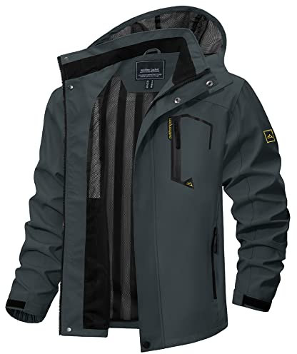TACVASEN Coupe-Vent Homme Veste Softshell Veste de Randonnée D'Hiver Veste Homme Veste D'Automne Capuche Camping Gris Foncé,XXL