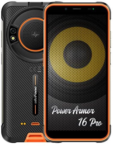 Ulefone Armor 16 PRO Android 12 Outdoor Handy Ohne Vertrag, 122Db Lautsprecher, 9600mAh Akku, Glare Taschenlampe, 16MP+8MP Kamera, 4GB+64GB, 5,93 IP68 Robust Smartphone, 3-Karten Slot, NFC Orange