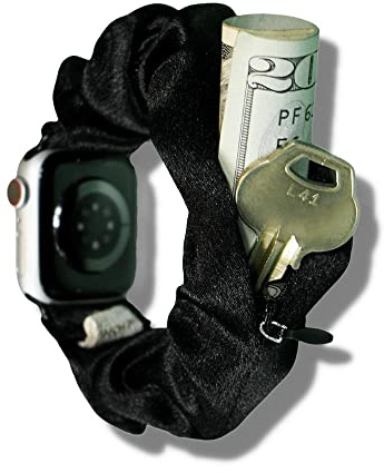 Smunchys Taschenuhrband mit Reißverschluss, kompatibel mit Apple iWatch 38/40/41/42/44/45 mm, kratzfestes Gewebe, verstellbares Gummiband und Tasche für Schlüssel, Bargeld, Clubs, Fitnessstudio für SE und Serie 8/7/6/5/4/3/2/1