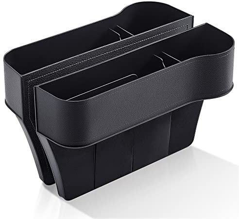 Aoreun Autositz Aufbewahrungsbox, 2 Stück Universal Autositzspalten-Aufbewahrungsbox, PU-Leder Autositzlücken-Organizer, Autositz Gap Aufbewahrungsbox Karte Handyhalter Tasche - Schwarz