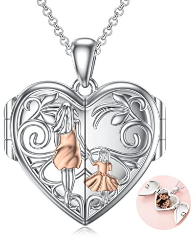 enjoylifecreative Personalisiert Mutter Tochter Medaillon Halskette S925 Sterling Silber Tochter Geschenke von Papa Mama Ich liebe dich für immer Tochter Medaillon Schmuck Geschenk