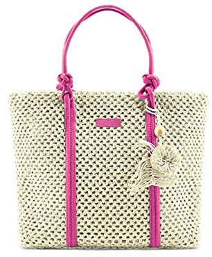 MODELISA - Bolso Shopper Rafia Paja Grande Cremallera Playa Estilo Casual Mujer (Fucsia)
