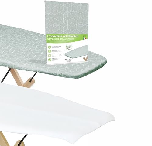 ARCOL Compatibile per Asse da Stiro Foppapedretti, Copertina Ricambio ad Elastico, Made in Italy, Copertura Copriasse da Stiro 100% Cotone (Copertina + Mollettone, Verde, Moderno)