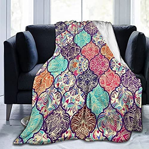 Wohn-&Kuscheldecken Buntes Patchwork Aus Orientalischen Marokkanischen Fliesen Kuscheldecke Flauschig Decke Warm Winter Weich Sofadecke Decke Couch Blanket Sofa Überwurfdecke 130X100Cm