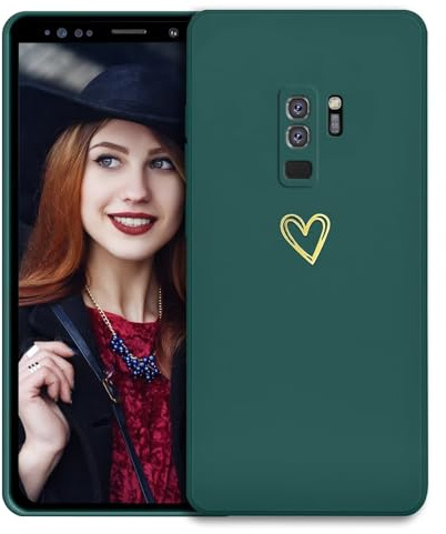 POUHYE Handyhülle für Samsung Galaxy S9 Plus Hülle, Soft Silikon Case mit Herz, Kameraschutz und Bildschirmschutz, Ultra Dünn Stoßfest Anti-Rutsch Schutzhülle für Samsung Galaxy S9 Plus Dunkelgrün