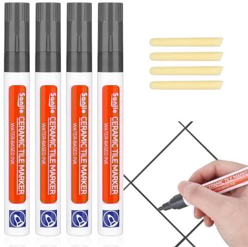DMJJSD Rotulador para juntas gris, 4 unidades, con punta de repuesto, para pared, lechada, resistente al agua, lápiz de retoque para azulejos, pared, suelo, azulejos, baño, cocina