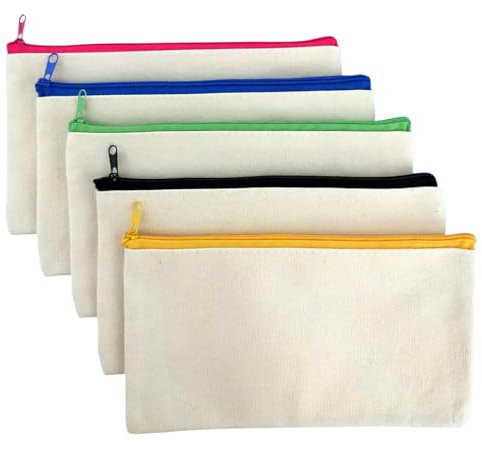 5 Stück Blanko Stoff Blanko Stoff Federmäppchen Makeup Tasche für Reisen Kosmetiktaschen mit Reißverschluss Schulmäppchen Mäppchen Kosmetiktasche Klein Kulturbeutel Kulturtasche Schminktasche