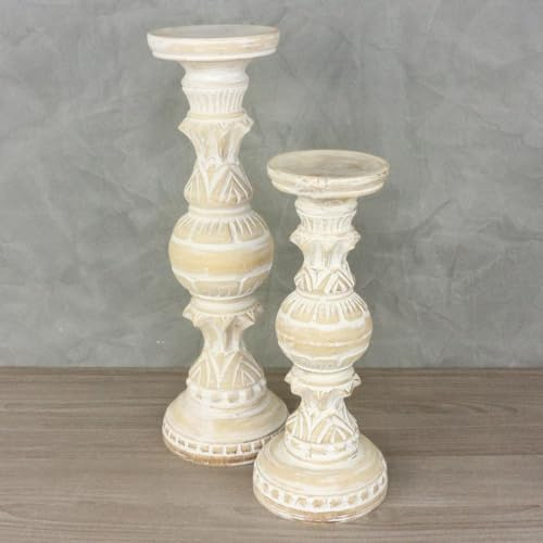 Oriental Galerie 2er Set Kerzenhalter Kerzenständer Säule Ständer Dekosäule Dekoration Klein und Mittel Weiß Model 1