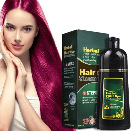 Natürliches Kräutershampoo zum Färben der Haare in 10 Minuten, Färbeshampoo für schwarzes Haar, mehrfarbiges Haarfärbemittel für Männer und Frauen (Wine Red)
