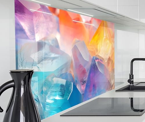 timalo Herd Spritzschutz Wand Spüle, Küche Küchenrückwand Glasoptik | Acryl Glas 2mm | Glasrückwand Acrylglas Küchenpaneele Küchenspiegel | 120x80cm Bunte Kristalle