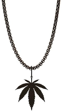 Dustill Halskette für Herren | Matt-Schwarze Cannabis Kette | Weed | Hanf-Motiv (Weed-Schwarz)