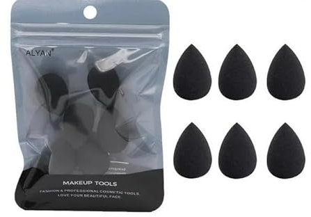 Lot de 6 mini éponges de maquillage noires pour fond de teint, poudre, anti-cernes, fard à paupières, pinceaux et outils de maquillage
