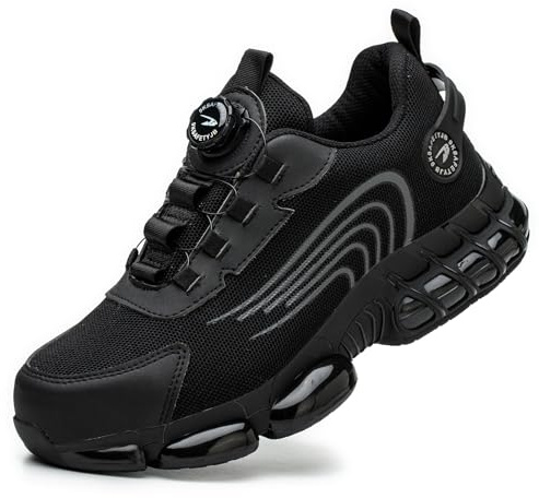 GemChve Arbeitsschuhe Sicherheitsschuhe Herren Damen Stahlkappen Anti-Smashing Leicht Sportlich Atmungsaktiv Selbsthemmend Schnellverschluss Mode Schutzschuhe Black 36 EU