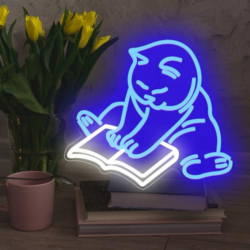 Katze Lesebuch Led Neon Zeichen Blaue Katze Lesen Sie mehr Bücher Licht Zeichen für Leseräume, Studie, Bar, Café und Bibliotheken für Themenparteien Graduierungen Dekor