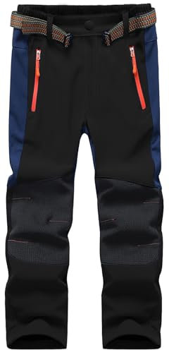 Macker Jones Pantaloni Sci Neve Bambino Impermeabili Invernali Pantaloni Termici Caldo Foderati in Pile Pantaloni Trekking Softshell KZ0089-Black-140/152