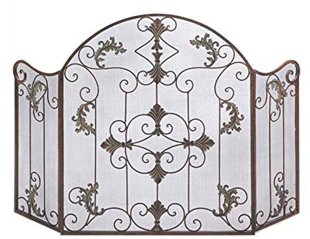 GLJTUO Griglia di Protezione dalle Scintille Decorativa A 3 Pannelli, Schermo per Camino Dorato, Schermi per Camino per Riscaldatore Elettrico - 51,2×31,5 Pollici Matrimonio,