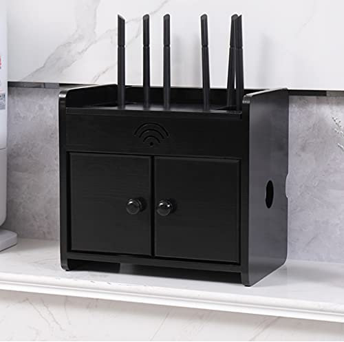 HUNTFF Wifi Router Storage Box/Wall-Mounted Multimedia Tv Console/Cable Management Box, Double Door Design, Contemporary Lounge, Dining Or Living Room Furniture