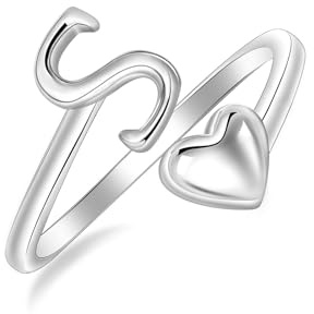 SILBERTALE 925 Sterling Silber Herz Ring mit Buchstaben Verstellbarer Größe 50 bis 58 Initiale A-Z Buchstabering individuellen Modeschmuck mit Geschenkbox