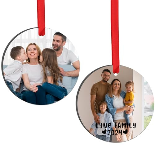 2 Bolas Navidad Personalizadas con Foto y Nombre | Bola árbol navideño de Madera, Adorno Navidad, Regalo para familia, parejas, mascotas, profesores, decoración hogar