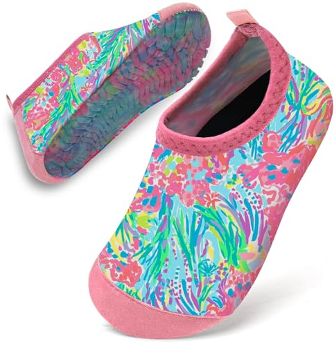 Water Shoes Toddler Kids Baby Infant Girls Beach Shoes Swim Shoes Barefoot Aqua Socks Non-Slip for Swmming Pool Water Park(Flower Painting,22/23)