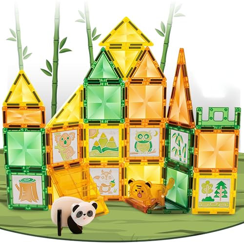 Magnetische Bausteine Jungle Set (47 Teile) - Magnetbausteine für Kinder ab 3 Jahre - Magnetsteine Kinderspielzeug für Jungen, Mädchen - pädagogische STEM Magnet-Spielzeug - Magnetic Building Blocks