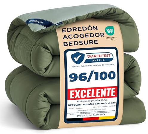 BEDSURE Bettdecke Ohne Bezug 240x220 - Bettdecke mit Integriertem Bezug | Bettdecke 240x220 für Allergiker Waschbare 4 Jahreszeiten Bettdecken Oeko-TEX Ganzjahresdecke Warm & Gemütlich, Bronzegrün