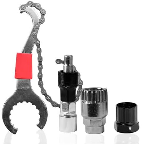 Hohe Festigkeit 4 Pcs Fahrrad Kassette Werkzeug Set with 3-in-1 Cassette Remover Wrench - Kettenpeitsche Tool, Kurbelabzieher, Freilauf Entferner, Innenlager-Entferner, Tretlager Werkzeug