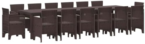 vidaXL 15-Piece Garden Dining Set with Cushions Brown Poly Rattan