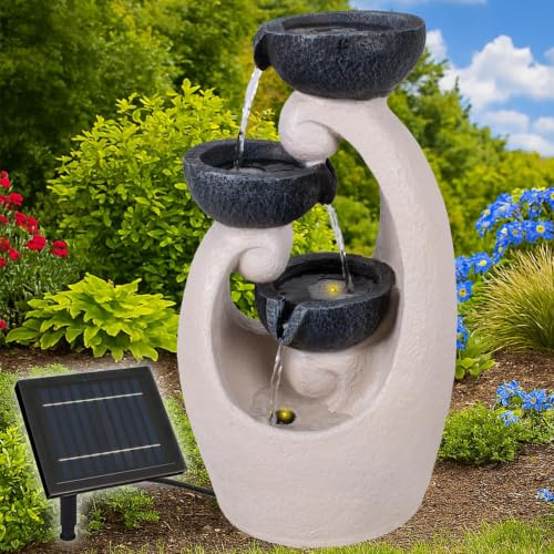 Solarbrunnen Teichpumpe mit Li-Ion-Akku und LED Harmonie-Quelle für Terrasse, Balkon (27,5 x 21,5 x 47 cm)